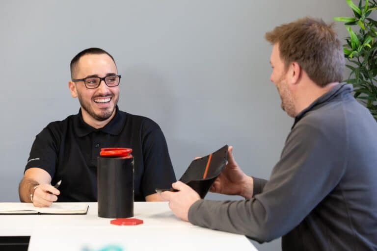 Employees having a conversation