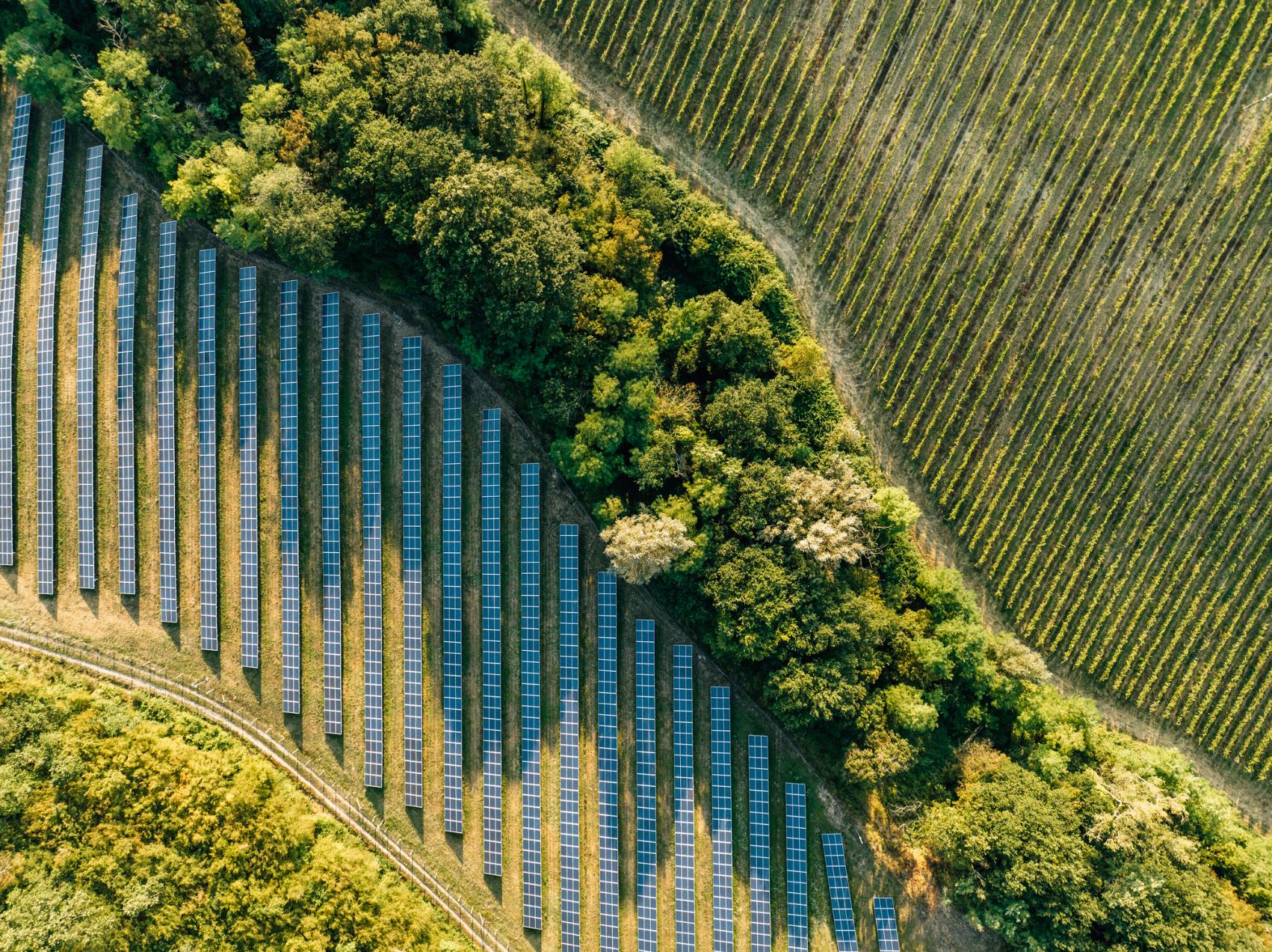 Aerial shot of solar farm